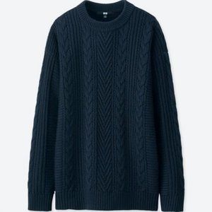 NWT Ships Free Uniqlo Navy Blue Cable Knit Sweater
